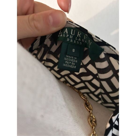 Ralph Lauren Geometric Print Dress black & white  Sz 8 - Picture 4 of 6